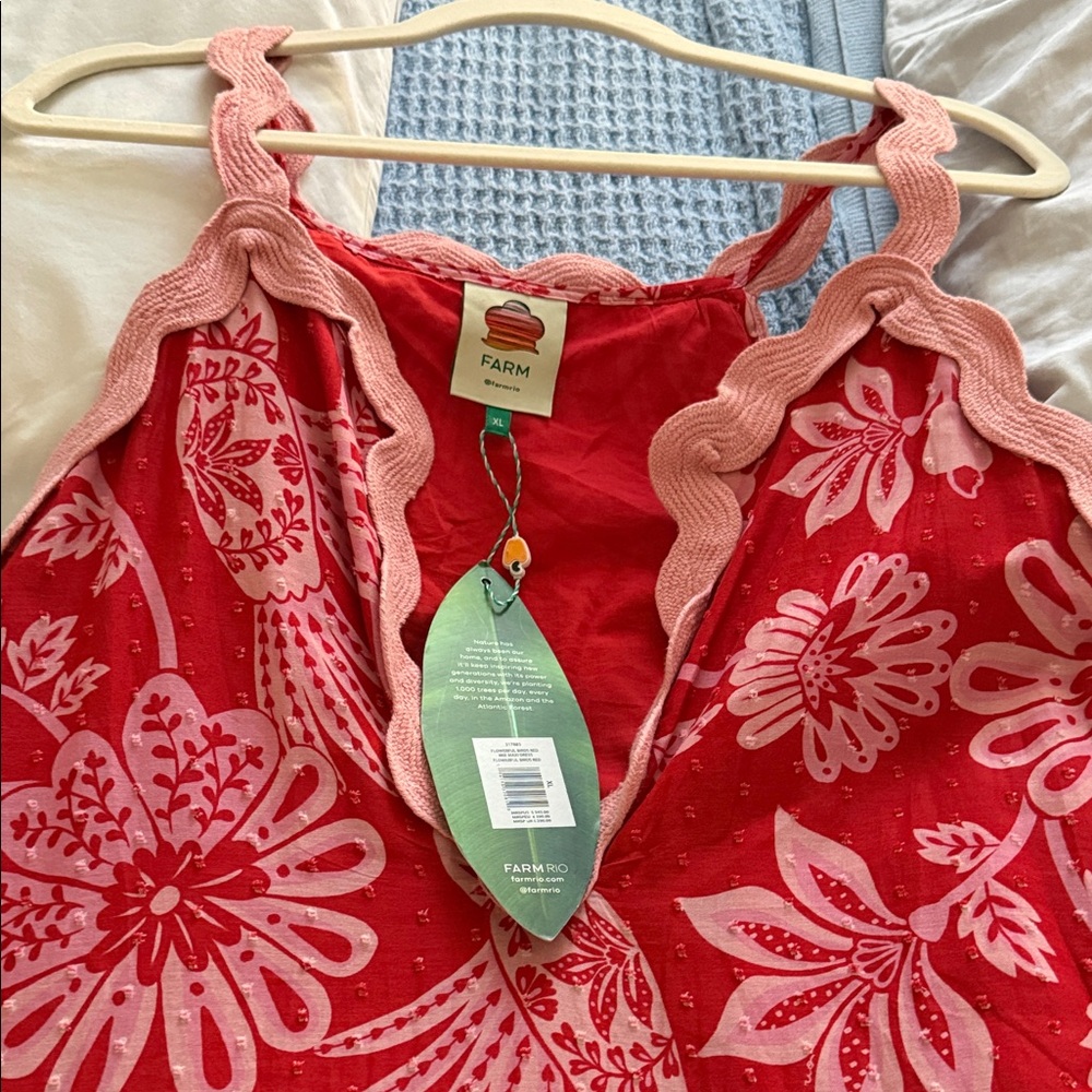 Farm Rio dress Flowerfull birds red mix maxi dress - Picture 2 of 8